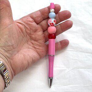 Lilly Style Beaded Pen-Pink Floral Beaded Pen-New Free Refills!